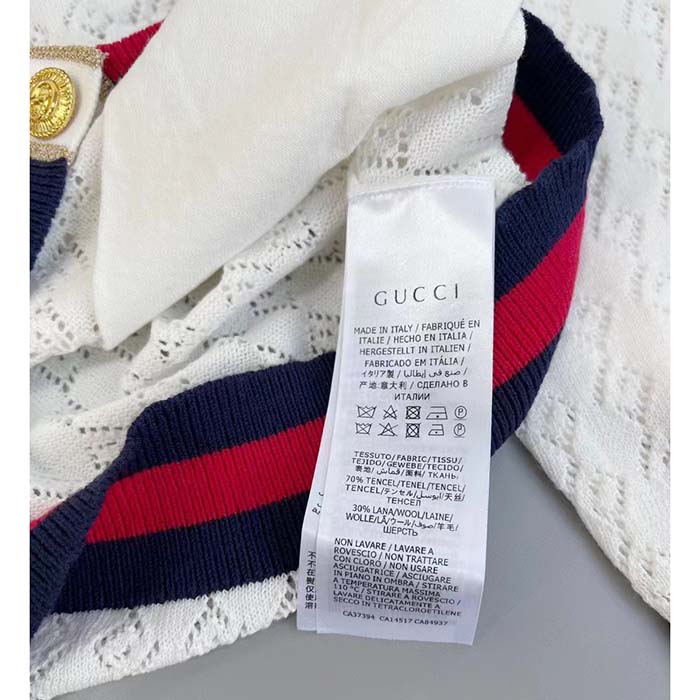 Gucci Women GG Cotton Cardigan Web Ivory G V-Neck Long Sleeves Button Closure (12)