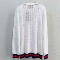 Gucci Women GG Cotton Cardigan Web Ivory G V-Neck Long Sleeves Button Closure (3)