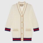 Gucci Women GG Cotton Cardigan Web Ivory G V-Neck Long Sleeves Button Closure