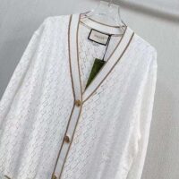 Gucci Women GG Cotton Cardigan Web Ivory G V-Neck Long Sleeves Button Closure (3)