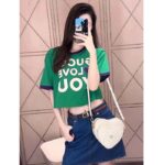 Gucci Women GG Cotton Jersey Cropped T-Shirt Green Medium Heart Patch Crewneck Short Sleeves - Imagen 11