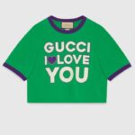 Gucci Damen GG Baumwolljersey Kurzes T-Shirt Grün Medium Herz Patch Rundhalsausschnitt Kurze Ärmel