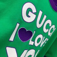Gucci Women GG Cotton Jersey Cropped T-Shirt Green Medium Heart Patch Crewneck Short Sleeves