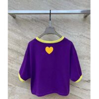 Gucci Women GG Cotton Jersey Cropped T-Shirt Violet Medium Heart Patch Crewneck Short Sleeves (2)