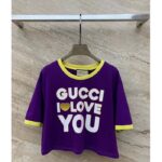 Gucci Men GG Cotton Jersey Cropped T-Shirt Violet Medium Heart Patch Crewneck Short Sleeves - Image 2