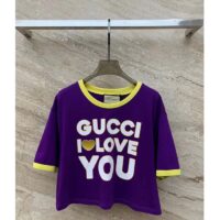 Gucci Women GG Cotton Jersey Cropped T-Shirt Violet Medium Heart Patch Crewneck Short Sleeves (2)