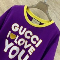 Gucci Women GG Cotton Jersey Cropped T-Shirt Violet Medium Heart Patch Crewneck Short Sleeves (2)