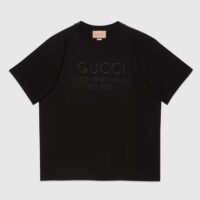 Gucci Women GG Cotton Jersey T-Shirt Black Heavy Cities Embroidery Crewneck Short Sleeves Oversize Fit (12)