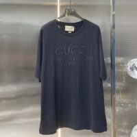 Gucci Women GG Cotton Jersey T-Shirt Black Heavy Cities Embroidery Crewneck Short Sleeves Oversize Fit (12)