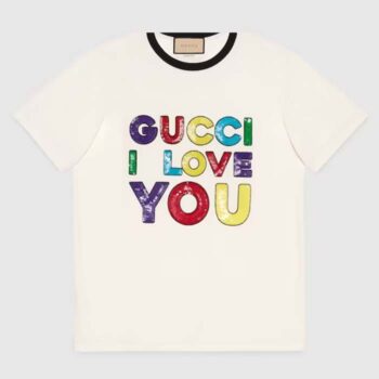 Gucci Women GG Cotton Jersey T-Shirt Embroidery Off White Crewneck Short Sleeves