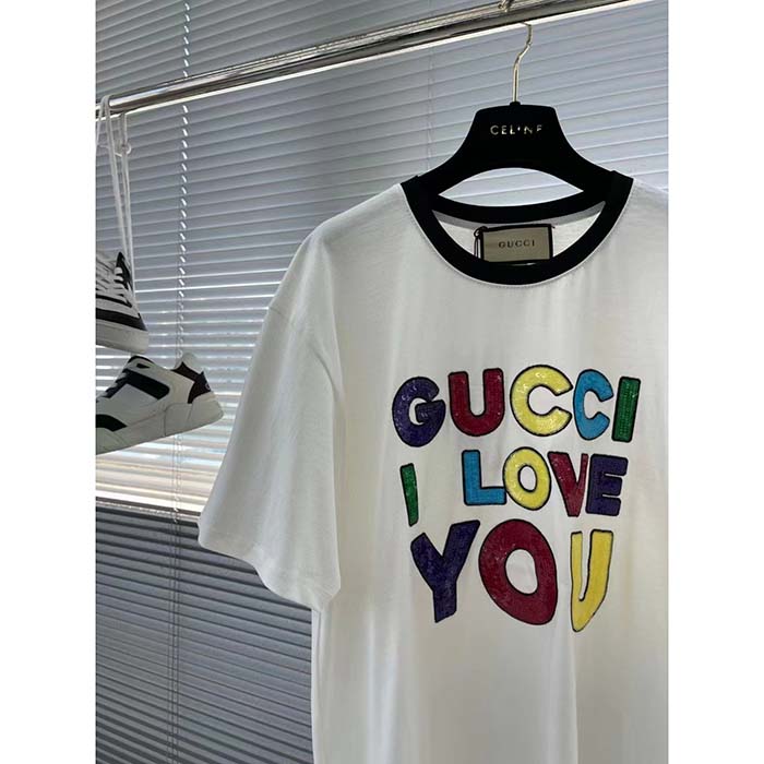 Gucci Women GG Cotton Jersey T-Shirt Embroidery Off White Crewneck Short Sleeves (2)
