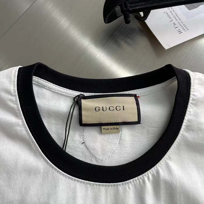 Gucci Women GG Cotton Jersey T-Shirt Embroidery Off White Crewneck Short Sleeves (4)