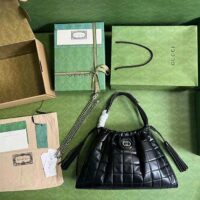 Gucci Women GG Deco Medium Tote Bag Black Quilted Leather Interlocking G (6)