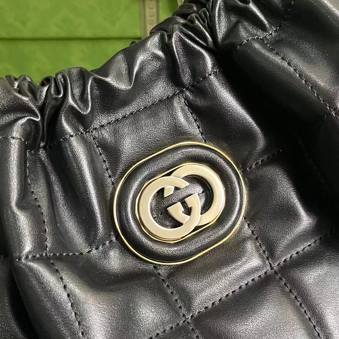 Gucci Women GG Deco Medium Tote Bag Black Quilted Leather Interlocking G (9)