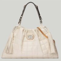 Gucci Women GG Deco Medium Tote Bag White Quilted Leather Interlocking G