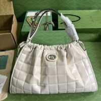 Gucci Women GG Deco Medium Tote Bag White Quilted Leather Interlocking G (10)