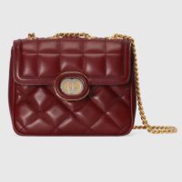 Gucci Women GG Deco Mini Shoulder Bag Dark Red Quilted Leather Interlocking G (10)