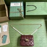 Gucci Women GG Deco Mini Shoulder Bag Dark Red Quilted Leather Interlocking G – Image 8