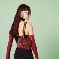 Gucci Women GG Deco Mini Shoulder Bag Dark Red Quilted Leather Interlocking G (10)