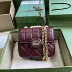 Gucci Women GG Deco Mini Shoulder Bag Dark Red Quilted Leather Interlocking G – Image 2