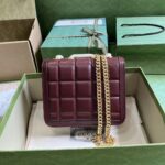 Gucci Women GG Deco Mini Shoulder Bag Dark Red Quilted Leather Interlocking G – Image 3