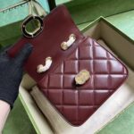 Gucci Women GG Deco Mini Shoulder Bag Dark Red Quilted Leather Interlocking G – Image 5