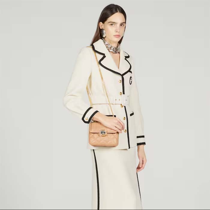 Gucci Women GG Deco Mini Shoulder Bag Rose Beige Quilted Leather Interlocking G (1)