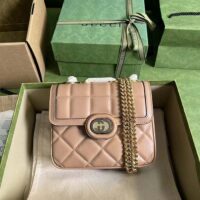 Gucci Women GG Deco Mini Shoulder Bag Rose Beige Quilted Leather Interlocking G (11)