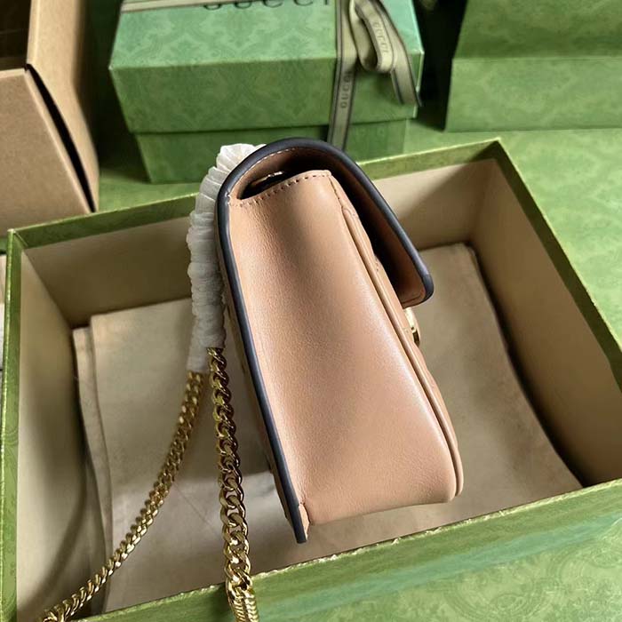 Gucci Women GG Deco Mini Shoulder Bag Rose Beige Quilted Leather Interlocking G (5)