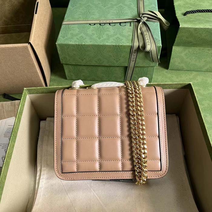 Gucci Women GG Deco Mini Shoulder Bag Rose Beige Quilted Leather Interlocking G (8)
