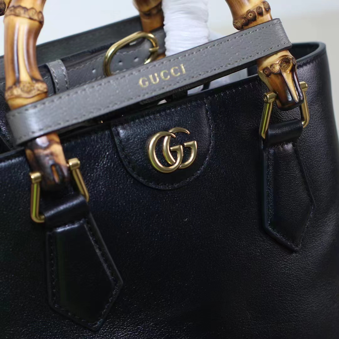 Gucci Women GG Diana Small Tote Bag Black Leather Gold-Toned Hardware Double G (4)