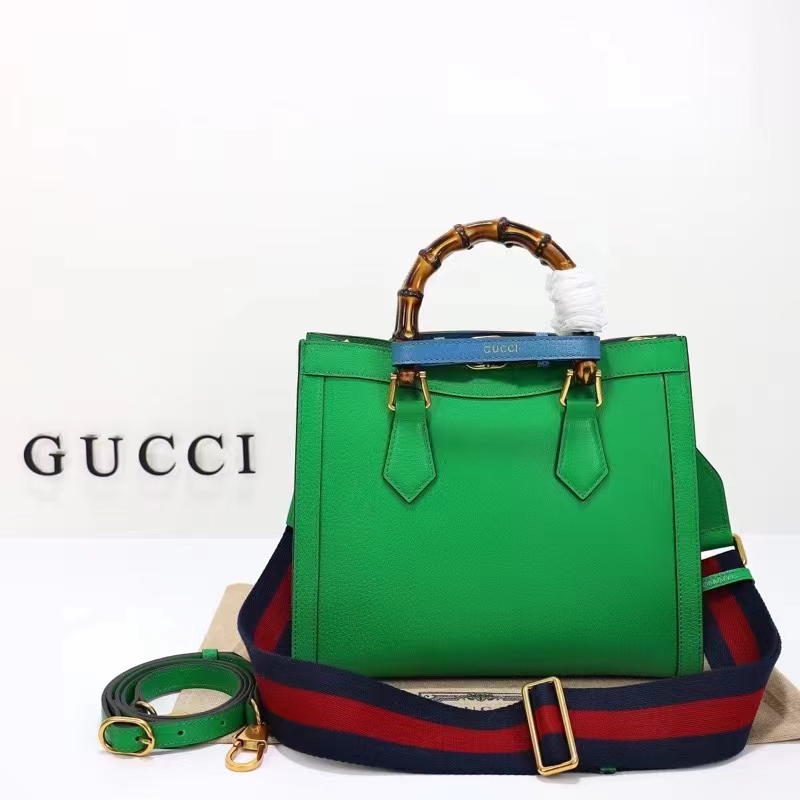 Gucci Women GG Diana Small Tote Bag Green Leather Double G Bamboo Handles (10)
