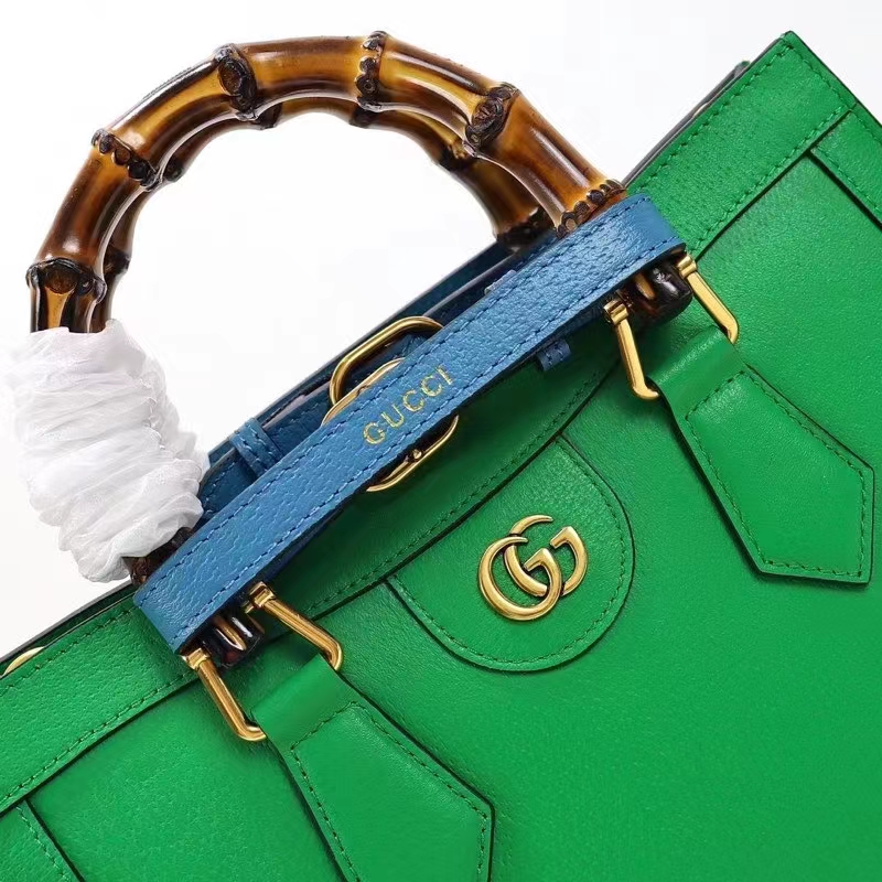 Gucci Women GG Diana Small Tote Bag Green Leather Double G Bamboo Handles (3)