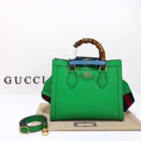 Gucci Women GG Diana Small Tote Bag Green Leather Double G Bamboo Handles (1)