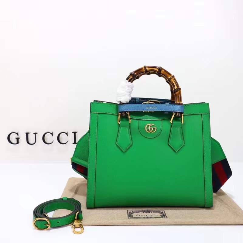 Gucci Women GG Diana Small Tote Bag Green Leather Double G Bamboo Handles (8)