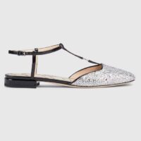 Gucci Women GG Double G Ballet Flat Black Glitter Leather Square Toe 1.5 CM Heel (5)