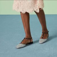 Gucci Women GG Double G Ballet Flat Black Glitter Leather Square Toe 1.5 CM Heel (5)