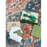 Gucci Women GG Double G Ballet Flat Light Green Leather Square Toe 1.5 CM Heel – Bild 6