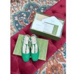 Gucci Women GG Double G Ballet Flat Light Green Leather Square Toe 1.5 CM Heel – Bild 4