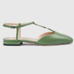 Gucci Women GG Double G Ballet Flat Light Green Leather Square Toe 1.5 CM Heel
