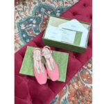 Gucci Women GG Double G Ballet Flat Pink Leather Square Toe 1.5 CM Heel – Bild 4