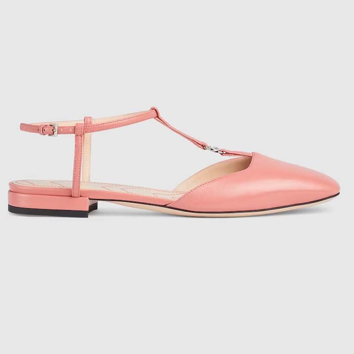 Gucci Women GG Double G Ballet Flat Pink Leather Square Toe 1.5 CM Heel (2)