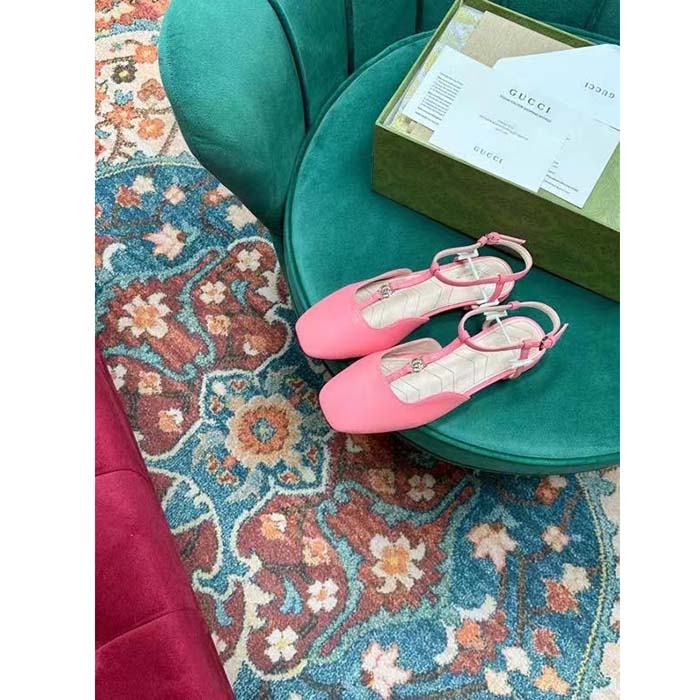 Gucci Women GG Double G Ballet Flat Pink Leather Square Toe 1.5 CM Heel (4)