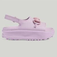 Gucci Women GG Horsebit Flatform Sandal Light Pink Rubber Plastic Horsebit (3)