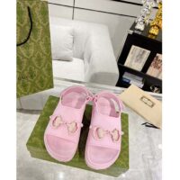 Gucci Women GG Horsebit Flatform Sandal Light Pink Rubber Plastic Horsebit (3)