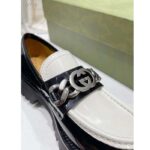 Gucci Women GG Interlocking G Chain Loafer Black White Leather Lug Rubber Sole Flat - Image 8
