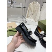 Gucci Women GG Interlocking G Chain Loafer Black White Leather Lug Rubber Sole Flat (4)