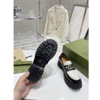 Gucci Women GG Interlocking G Chain Loafer Black White Leather Lug Rubber Sole Flat (4)
