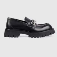 Gucci Women GG Interlocking G Lug Sole Loafer Black Leather Rubber Flat 1.5 CM Heel (8)