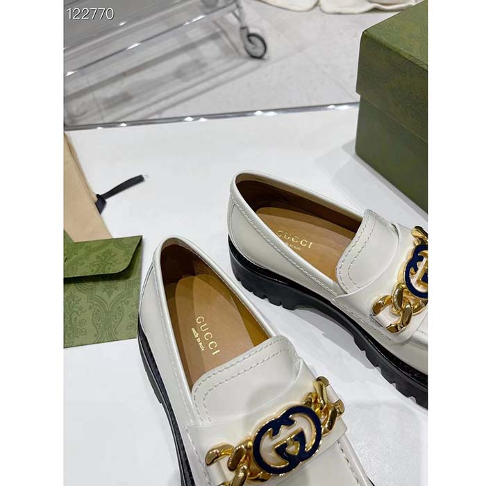Gucci Women GG Interlocking G Lug Sole Loafer White Leather Rubber Flat 1.5 CM Heel (3)